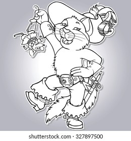 Puss in boots on background. Cartoon character, vector illustration. Fairy tale. Illustration for children. Used for card, textile, book cover, etc. 