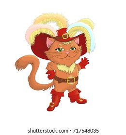 Puss on boots. Fairy-tale character. Vector isolated illustration.