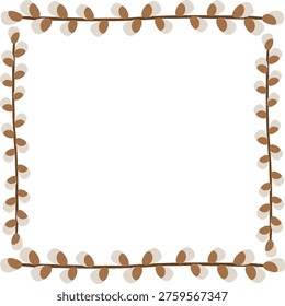 Pussy willow branch square frame vector on transparent background. Spring willow border with copy space for Easter greeting card, invitation, and social media post. Minimalist template Elegant square floral border made of hand-drawn pussy willow branches on a transparent background. High-quality vector frame with central copy space for holiday sales and spring branding