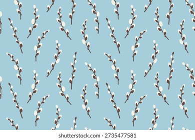 pussy willow twigs seamless pattern, spring botanical background inspired by Easter and natural branches- vector illustration