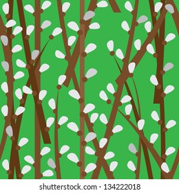 pussy-willow seamless green pattern vector with curled lines