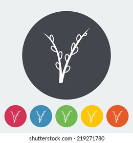 Pussy-willow. Single flat icon on the circle. Vector illustration.