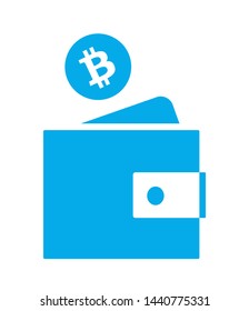 Put bitcoin into your wallet symbol. Flat vector illustration logotype isolated icon.