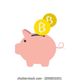 put bitcoin in piggy bank, illustration eps10
