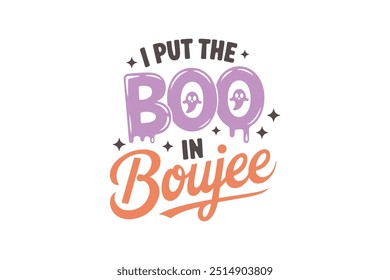 Puse el libro en Boujee, Retro Halloween Cita divertida Tipografía Diseño de camiseta