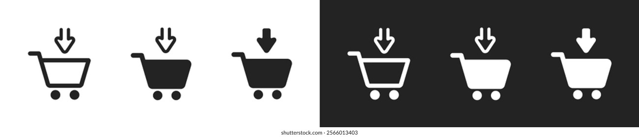 Put in cart illustration. Icon set shopping basket. Simple sign purchase in cart icon in vector design