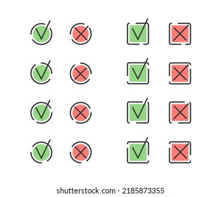 Put checkmarks and cross marks. Infographic  elements.  Icons for business process, presentations, workflow layout. Vector illustration
