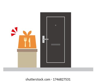 Ponga el elemento de entrega delante de la puerta delantera. Ilustración vectorial.