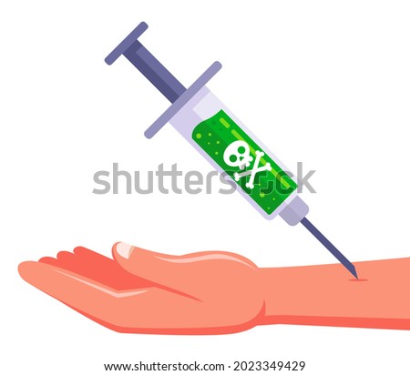 put an injection of poison in the hand. vector illustration.