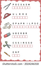 Put the letters in the correct order. Worksheet for education. Education logic game. Worksheet practice for preschool, elementary and middle school kids. Fun logic puzzle activity sheet.