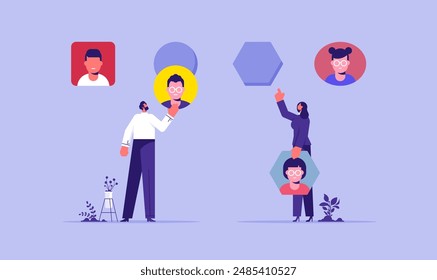 Put the man on the right job concept, team management for success or best productivity, Matching employees with correct roles, business team putting employees to fit into various slots