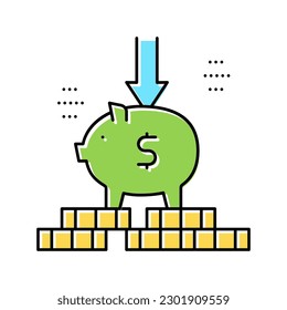 put money in piggy bank color icon vector. put money in piggy bank sign. isolated symbol illustration