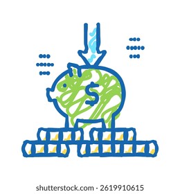 put money in piggy bank doodle icon sketch vector. put money in piggy bank sign. isolated symbol illustration
