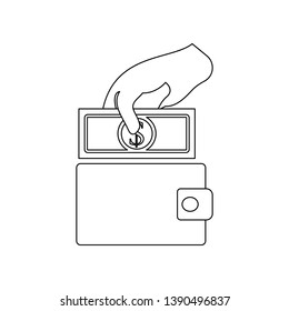 put money in a purse icon. Element of banking for mobile concept and web apps icon. Outline, thin line icon for website design and development, app development
