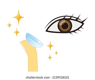 Ponte lentes de contacto. Ilustración vectorial.
