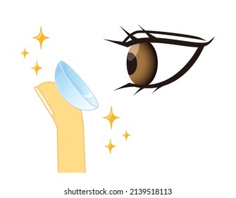 Put on contact lenses. Vector illustration.