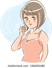 Put on hands troubled young woman illustration