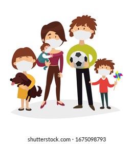 Put on a medical mask. The world is struggling with an outbreak of coronavirus. do not panic and stay home for your safety. take care of yourself. Vector graphics