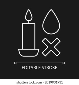 Put out candle correctly white linear manual label icon for dark theme. Thin line customizable illustration for product use instructions. Isolated vector contour symbol for night mode. Editable stroke
