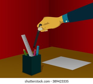 Put the pen in place of stationery