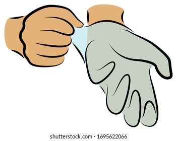 Put rubber gloves on your hands. Hygienic procedure. Disease prevention, good for health. Vector illustration.
