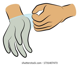 Put rubber gloves on your hands. Hygienic procedure. Disease prevention, good for health. Vector illustration.