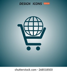 put in shopping cart, Globe. icon. vector design