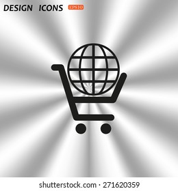 put in shopping cart, Globe. icon. vector design