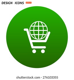 put in shopping cart, Globe. icon. vector design