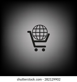 put in shopping cart, Globe. icon. vector design