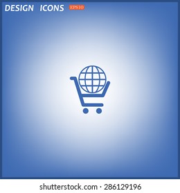 put in shopping cart, Globe. icon. vector design