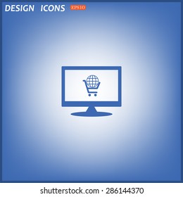 put in shopping cart, Globe. icon. vector design