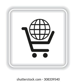 put in shopping cart, Globe. icon. vector design