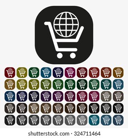 put in shopping cart, Globe. icon. vector design