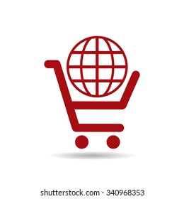 put in shopping cart, Globe. icon. vector design
