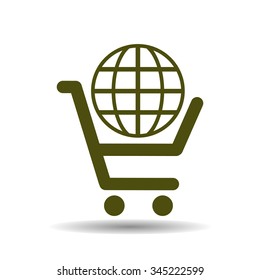 put in shopping cart, Globe. icon. vector design