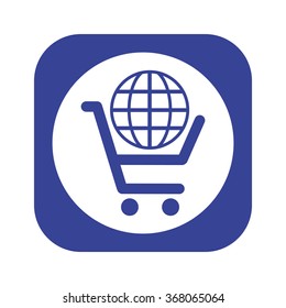 put in shopping cart, Globe. icon, vector illustration. Flat design style