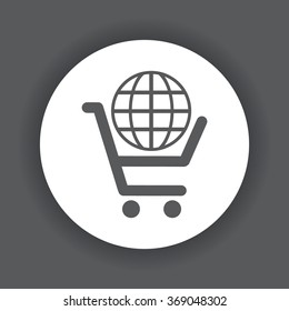 put in shopping cart, Globe. icon, vector illustration. Flat design style