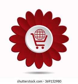 put in shopping cart, Globe. icon, vector illustration. Flat design style
