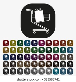 put in shopping cart. icon. vector design, set of colored buttons