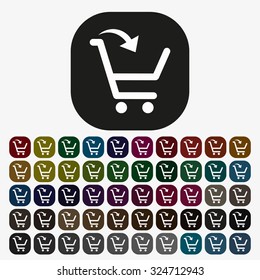 put in shopping cart. icon. vector design, set of colored buttons