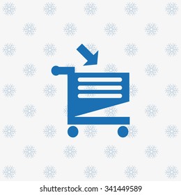 put in shopping cart. icon. vector design background with snowflakes