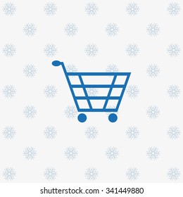 put in shopping cart. icon. vector design background with snowflakes