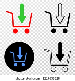 Put shopping item EPS vector pictogram with contour, black and colored versions. Illustration style is flat iconic symbol on chess transparent background.