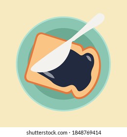 put & Smear tasty bramble fruit or delicious blackberries. berries jam icon. jelly on slice of bread. elderberry & blueberries spread toast vector. simple homemade grapes sandwich. breakfast morning
