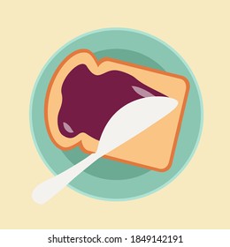 put & Smear tasty bramble fruit or delicious blackberries. berries jam icon. jelly on slice of bread. elderberry & blueberries spread toast vector. simple homemade grapes sandwich. breakfast morning