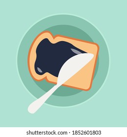 put & Smear tasty bramble fruit or delicious blackberries. berries jam icon. jelly on slice of bread. elderberry & blueberries spread toast vector. simple homemade grapes sandwich. breakfast morning