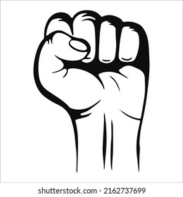 Put together a black-and-white Concept of protest, rebellion, political demands, revolution, unity, cooperation, lives matter, don't give up. isolated vector icon. Hand up, elections.