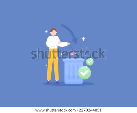 put trash in its place. proper way to dispose of garbage. a man disposed an used can into the bin. keep clean. illustration concept design. vector elements