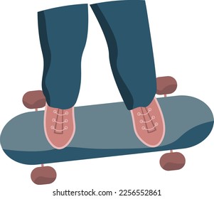 Put your feet on skateboard. Isolated summer activity patch view from top on transparent background